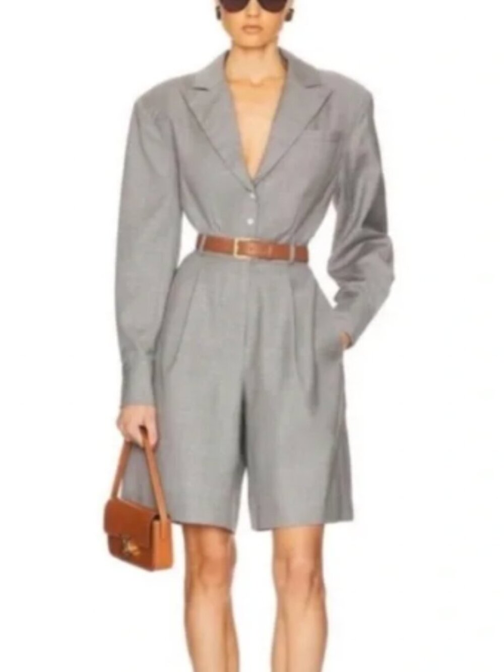 HELSA Tailored Wool Blazer Pleated Long Sleeve Gray Playsuit Romper